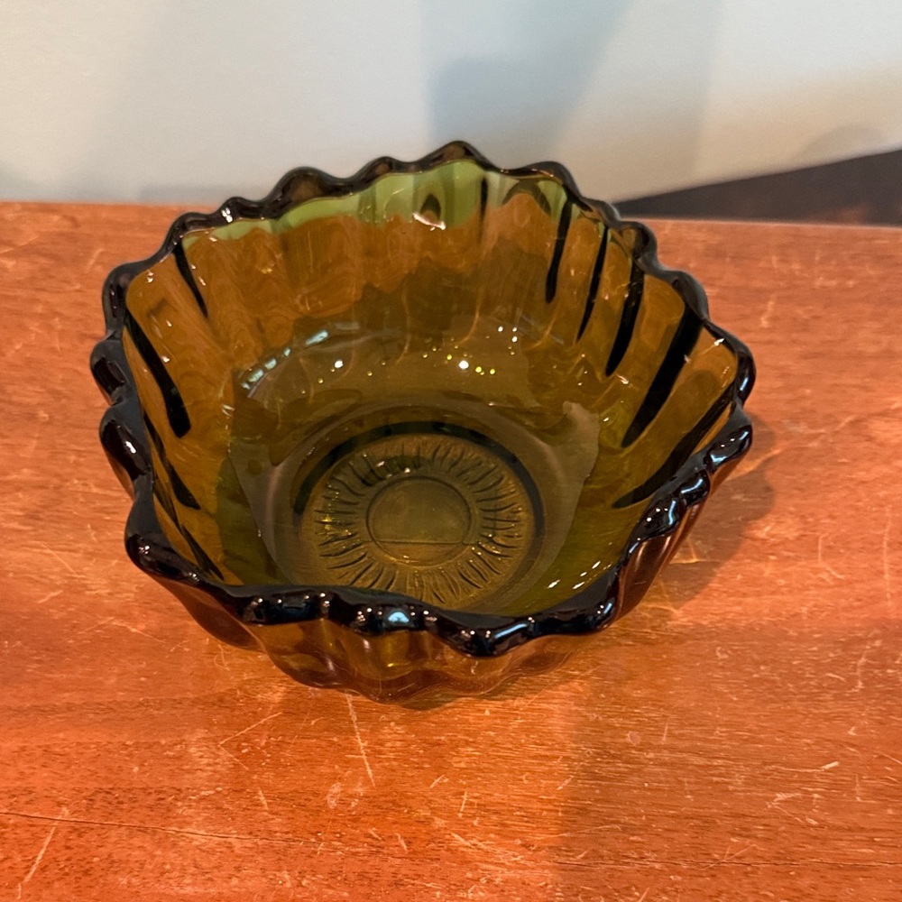 Olive green glass dish